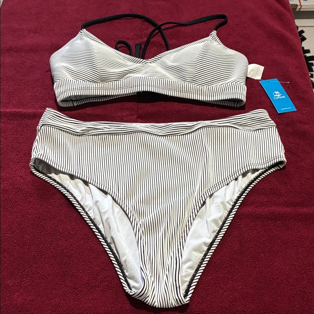 Cupshe Black and White Striped Bikini